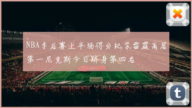 NBA季后赛上半场得分纪录雷霆高居第一尼克斯今日跻身第四名